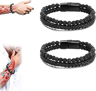 Humanic+ Pro MAXHematie Beaded Bracelets, Pro MAX Hematie Beaded Bracelets, Humanic+ Hematite Beaded Bracelet, Humanic+ Beaded Bracelet Natural Tiger Eye Gemstone Lava Rock Bracelet (2X4#)