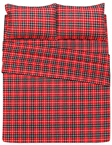 Ruvanti 100% Cotton 4 Pcs Flannel Sheets Full, Deep Pocket, Warm, Super Soft, Breathable, Moisture Wicking Full Size Sheet Sets, Bed Sheets Include Flat, Fitted Sheet,2 Pillowcase - Red Plaid #TOP7