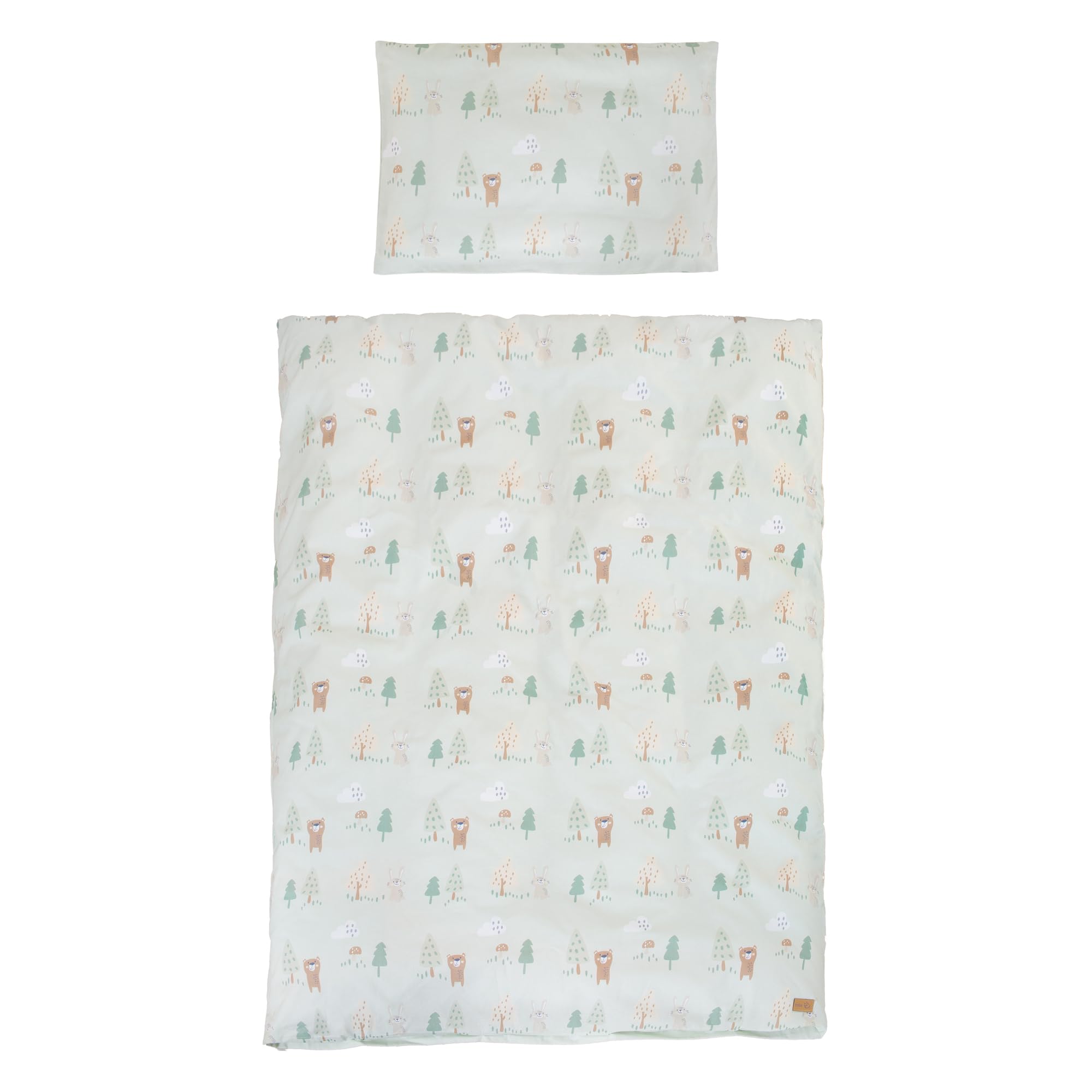 roba Woodland Buddies Children's Bed Linen - Cover for Duvet 100 x 135 cm + Pillow 40 x 60 cm - 2-Piece Cotton Bedding Set - Pastel Green