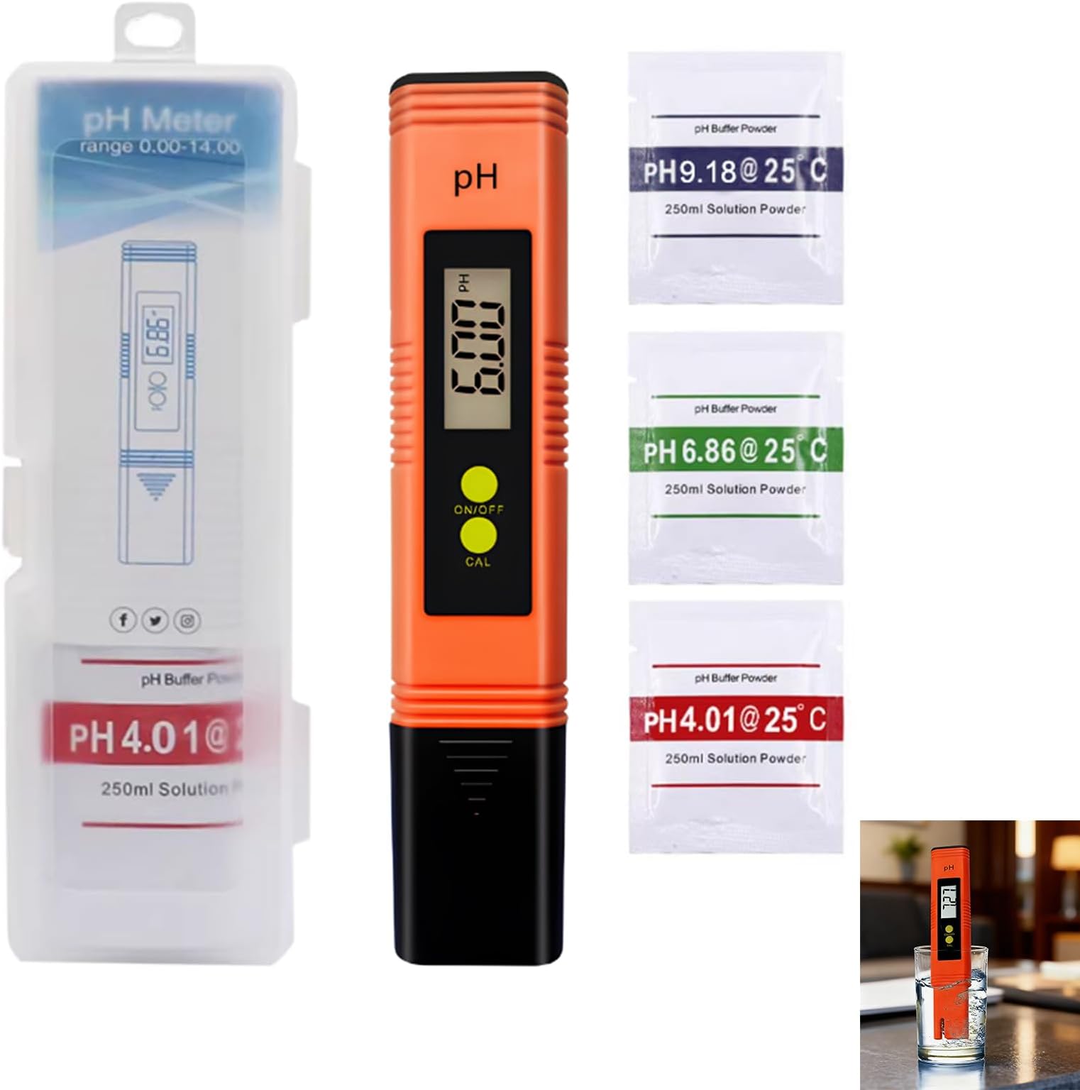 pH Meter, 0.01pH High Accuracy pH Tester with Auto Calibration, Digital pH Meter for Household Drinking Water, Pool, Hydroponics, Aquarium, 0-14pH Range, pH Tester, Orange