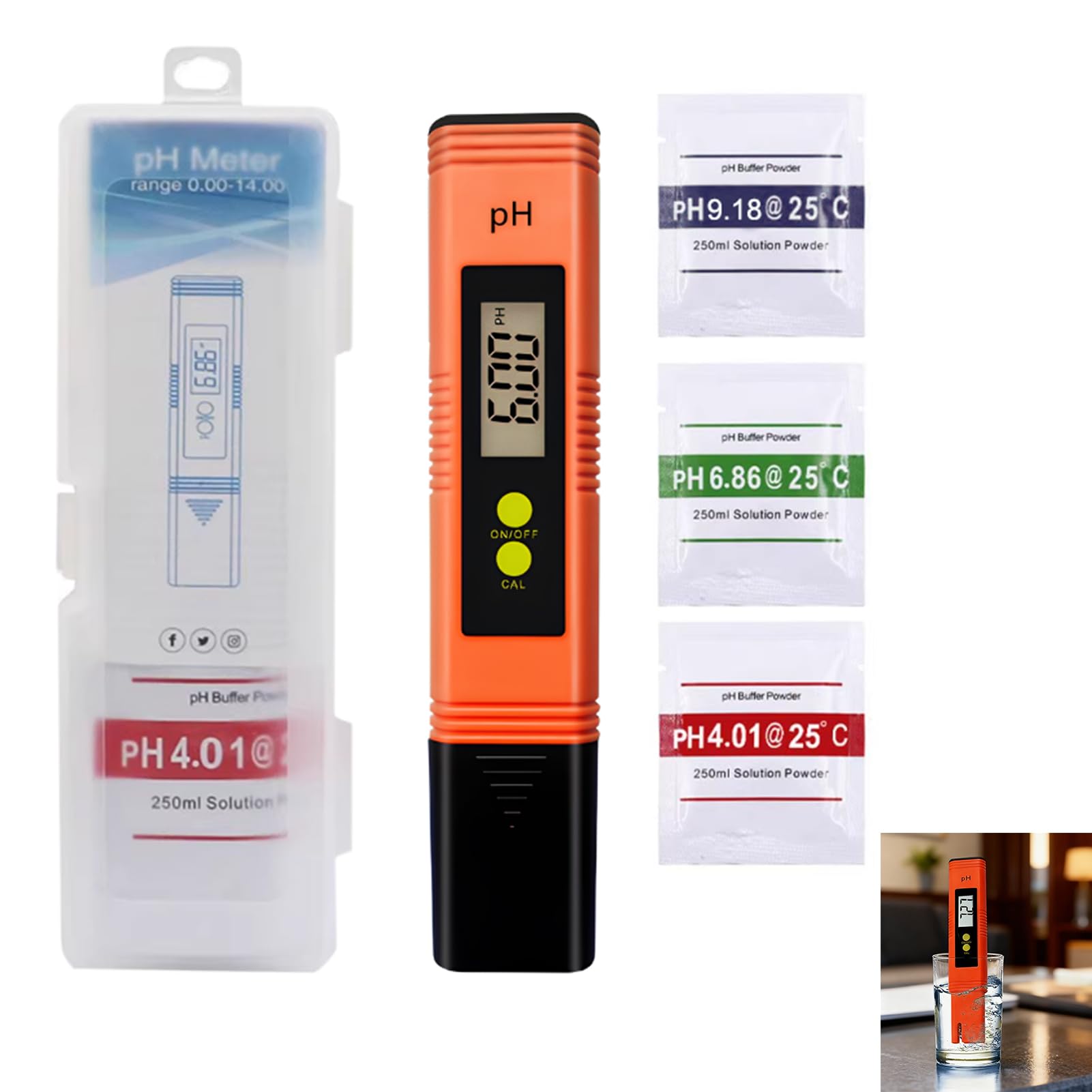 pH Meter, 0.01pH High Accuracy pH Tester with Auto Calibration, Digital pH Meter for Household Drinking Water, Pool, Hydroponics, Aquarium, 0-14pH Range, pH Tester, Orange