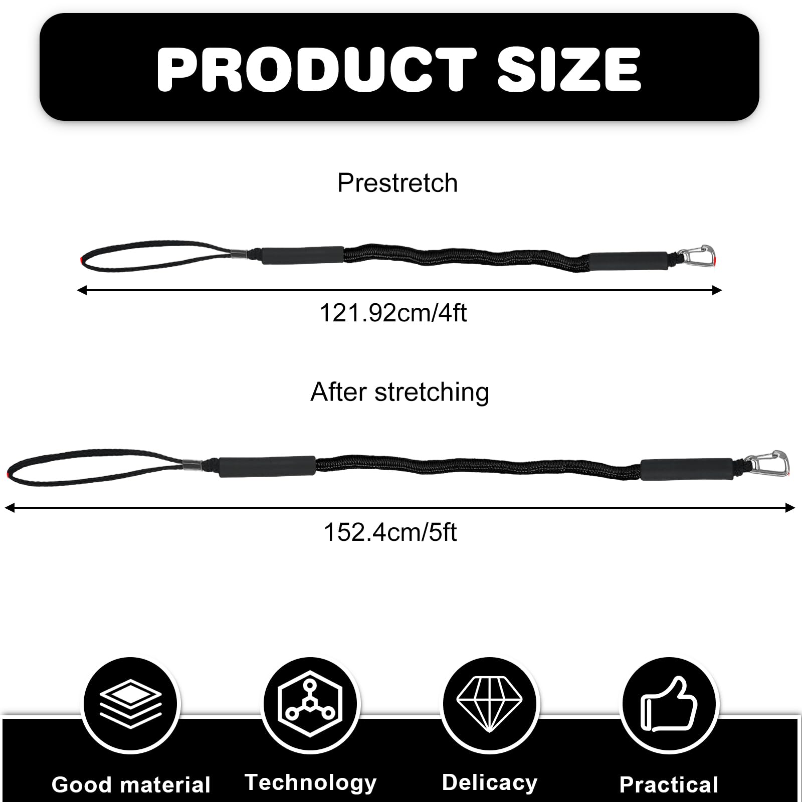 2 pezzi corda per ormeggio barche, accessori per barche, kayak, jet ski, pontoon, canoa, 4 piedi, nero