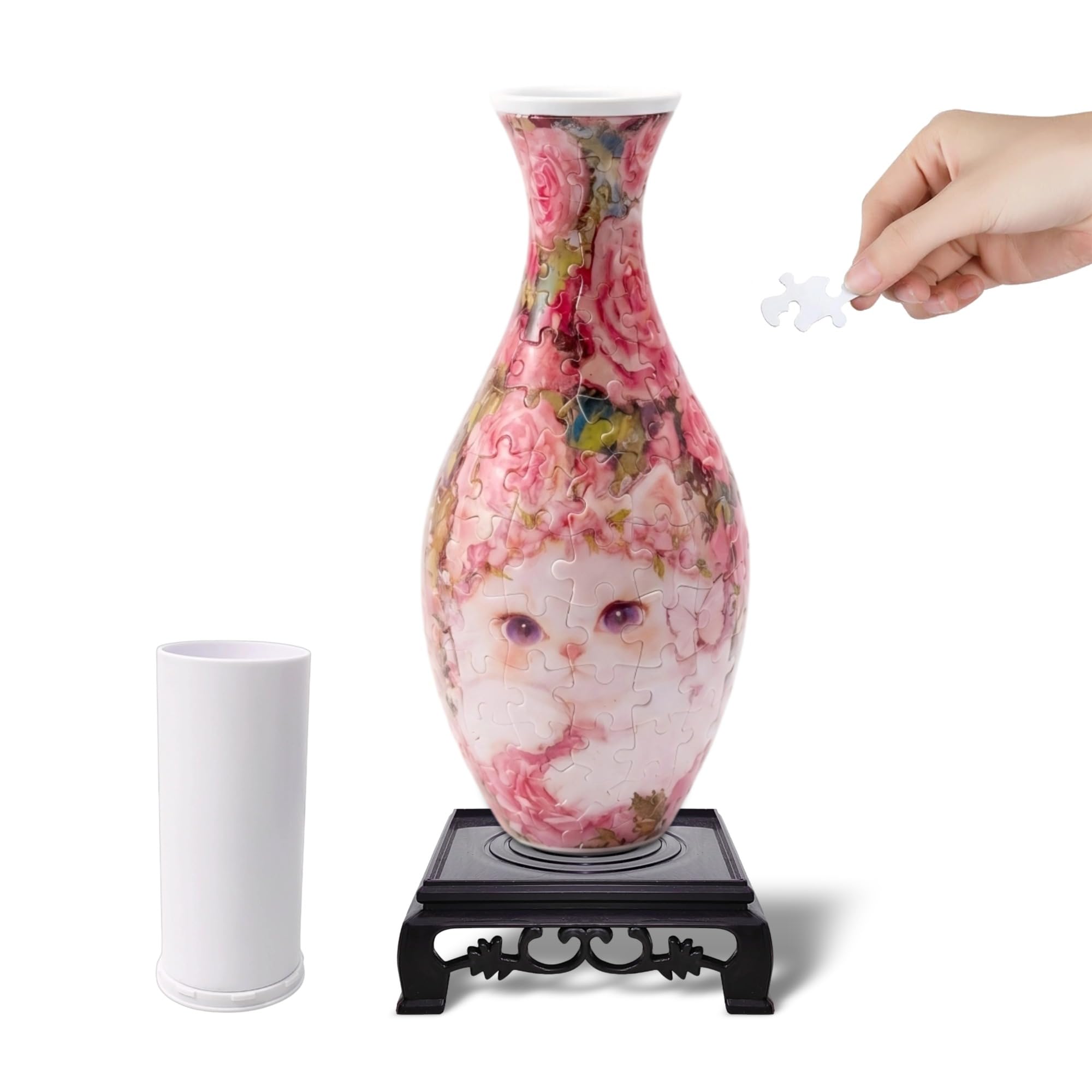 VELIQUE 3D Puzzle Vase, Puzzle for Adults (Pearl Cat)
