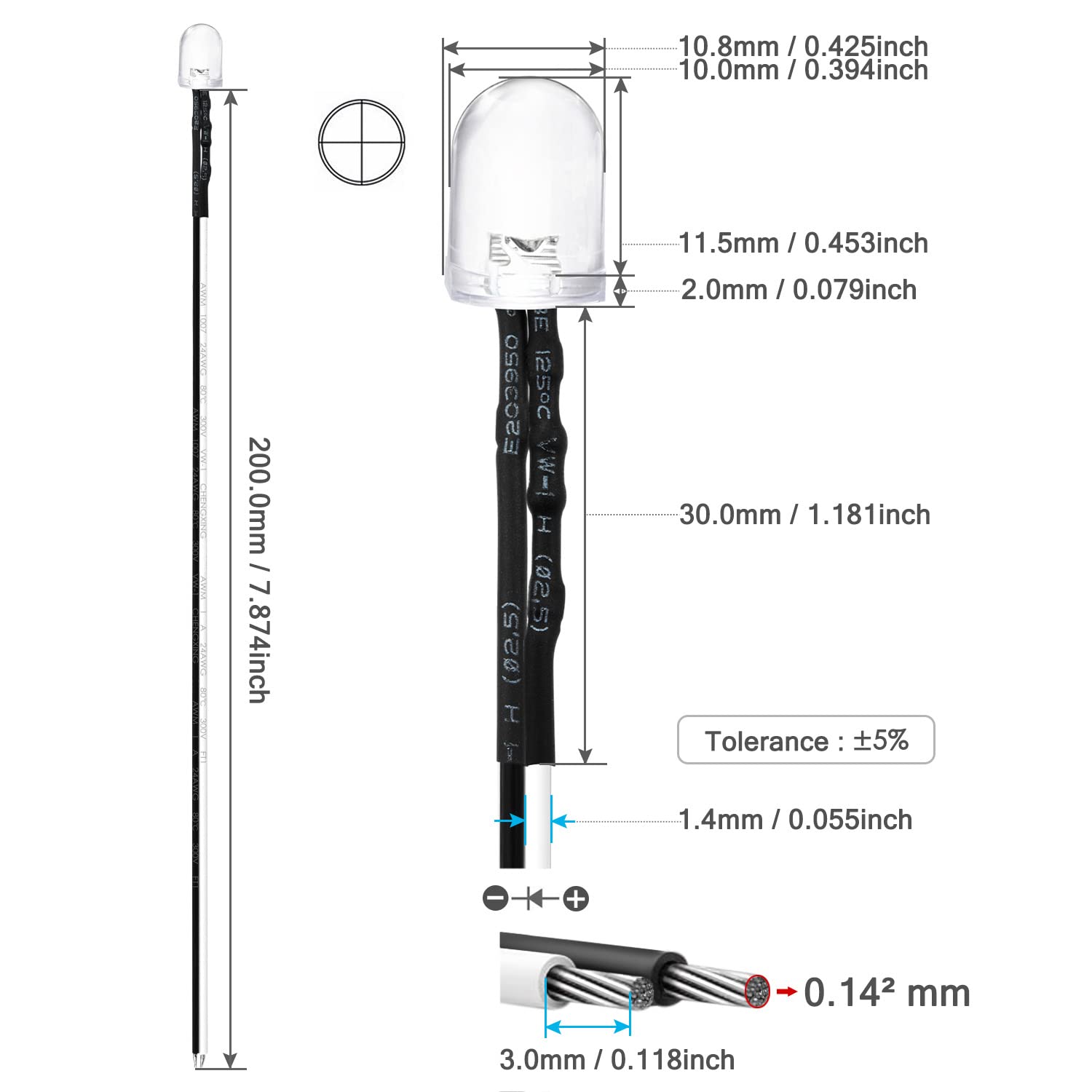 10 LED Blanc 10mm Pré-câblées 12V Avec Résistance - Pour DIY, Circuits