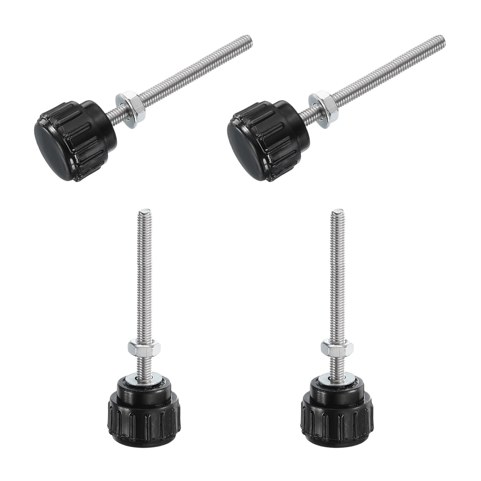 uxcell 4 Sets Knurled Knobs Thumb Screws with Nuts Washers, Metric M3 x 35mm Male Thread 14mm Plastic Head, 304 Stainless Steel Stud Hand Knobs Clamping Thumbscrews Handles, Black
