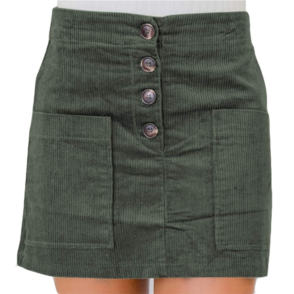 Susupeng Women High Waist Soft Faux Suede Button Down Skirt Slim Back Zip Side Pocket Mini Skirts