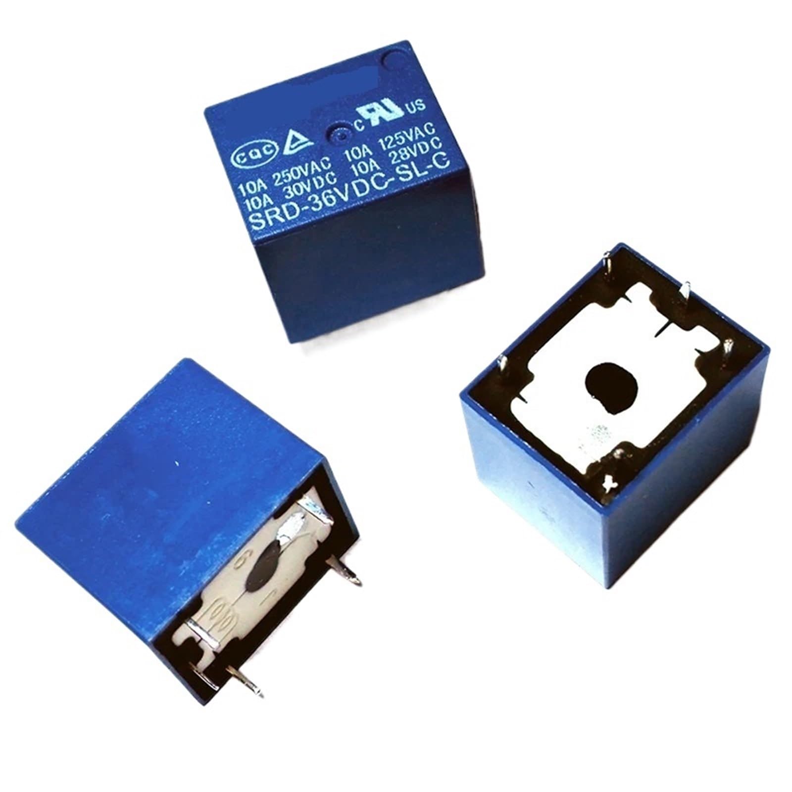 Relais scellé 36V 5 broches 10A avec contacts 1NO 1NC pour circuit DC