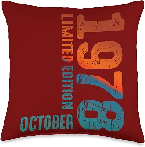 Birth Since Month October 1978 Retro Vintage Year Since Limited Edition October Year Retro 1978 Throw Pillow, 16x16, Multicolor