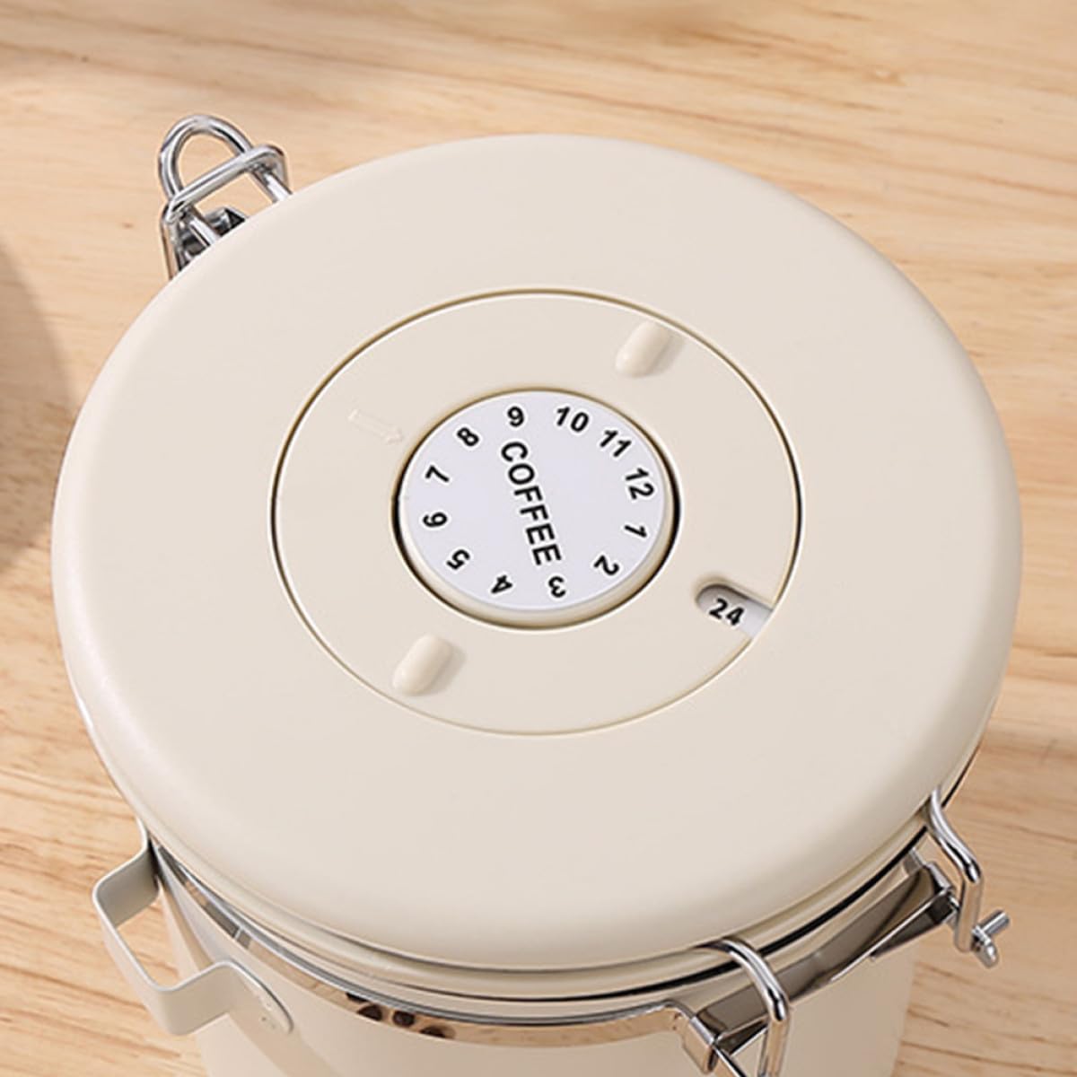 YARNOW Bote Hermético Adecuado para Conservar Granos de Acero Inoxidable con Cuchara 1.2l para Almacenamiento de Café y Té, Estanqueidad y Diseño Beige