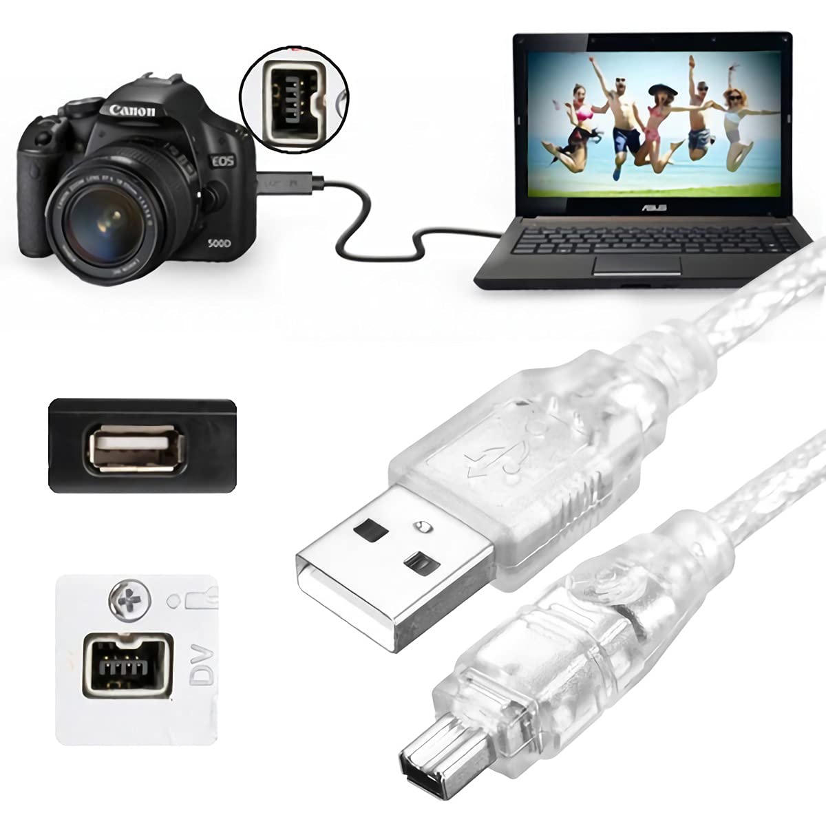 P95 USB na Firewire IEEE 1394 4-biegunowy kabel adaptera iLink – przedłużacz 1,5 m do połączenia USB na Firewire