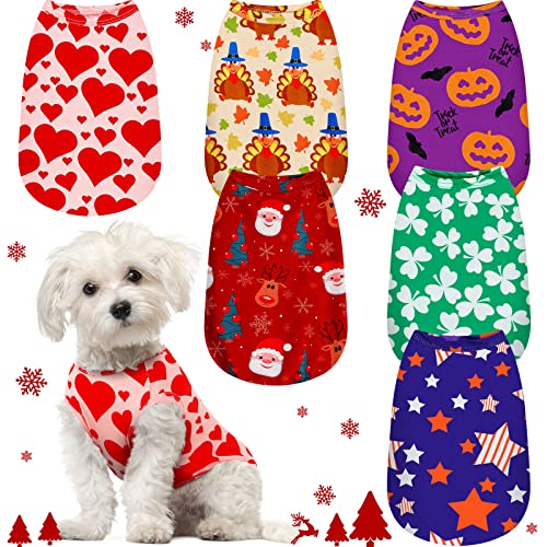 Xuniea 6 Pieces Holiday Dog Shirt Valentine's Day Dog Apparel Puppy Dog Cute T-Shirt Clothes Breathable Pet Apparel for Dog Valentine's Day Irish Independence Day (Medium)