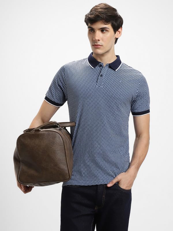Image of Dennis Lingo Men's Navy Cotton Polo Neck Tshirt, Regular Fit Half Sleeve