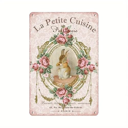 Preeklen Tin Sign 089 Rustic Retro Metal Tin Sign Standing Easter French Rabbit Vintage Tin Bar Sign Country Farm Kitchen Wall Home Garden Decor Metal Tin Sign 8X12 Inch