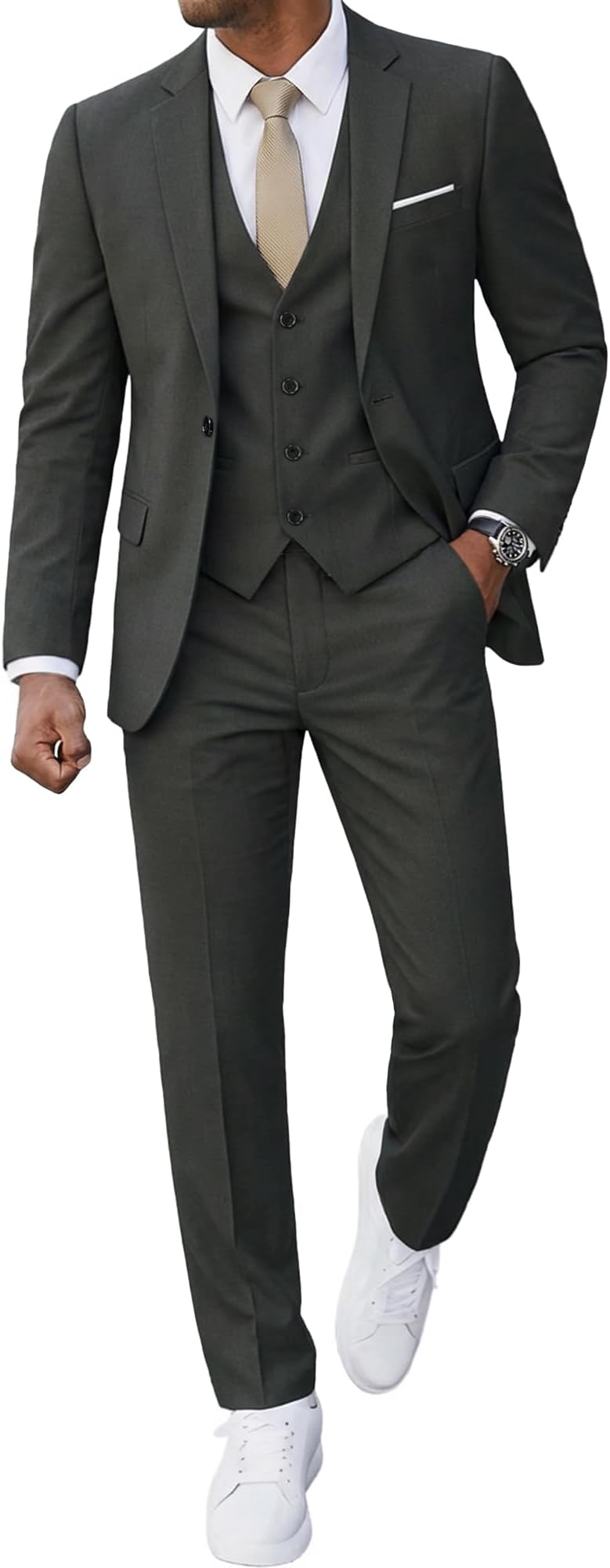 Men’s 3 Piece Suit Blazer, Slim Fit Tux with One Button, Jacket Vest Pants & Tie Set for Party, Wedding and Business