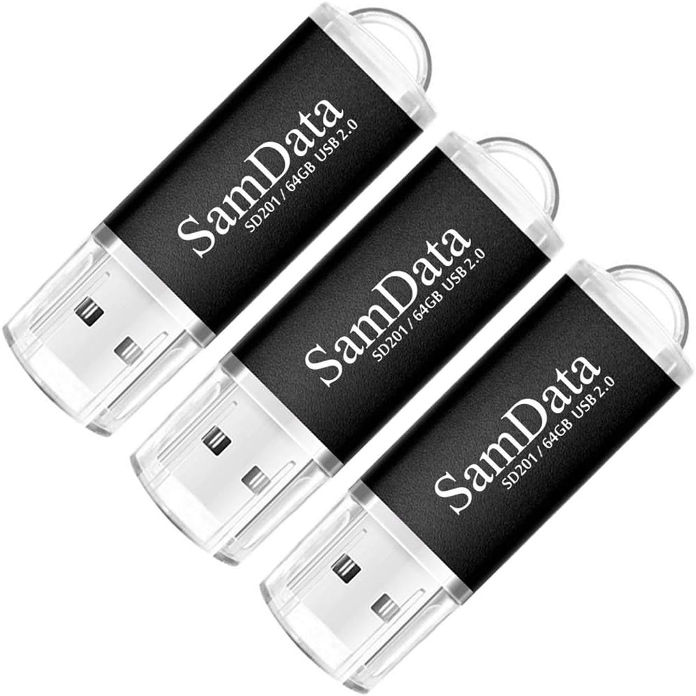 SamData USB Flash Drives 64GB 3 Pack USB 2.0 Thumb Drives Memory Stick Data Storage Jump Drive Zip Drive Drive with Led Indicator (Black, 64GB-3Pack)