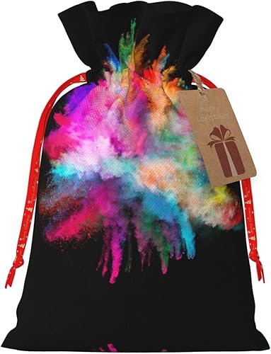 JENKEM Color Explosion - Bolsas de regalo de lino con cordón de Navidad para niños y niñas, regalos de Navidad, decoraciones de fiesta de vacaciones