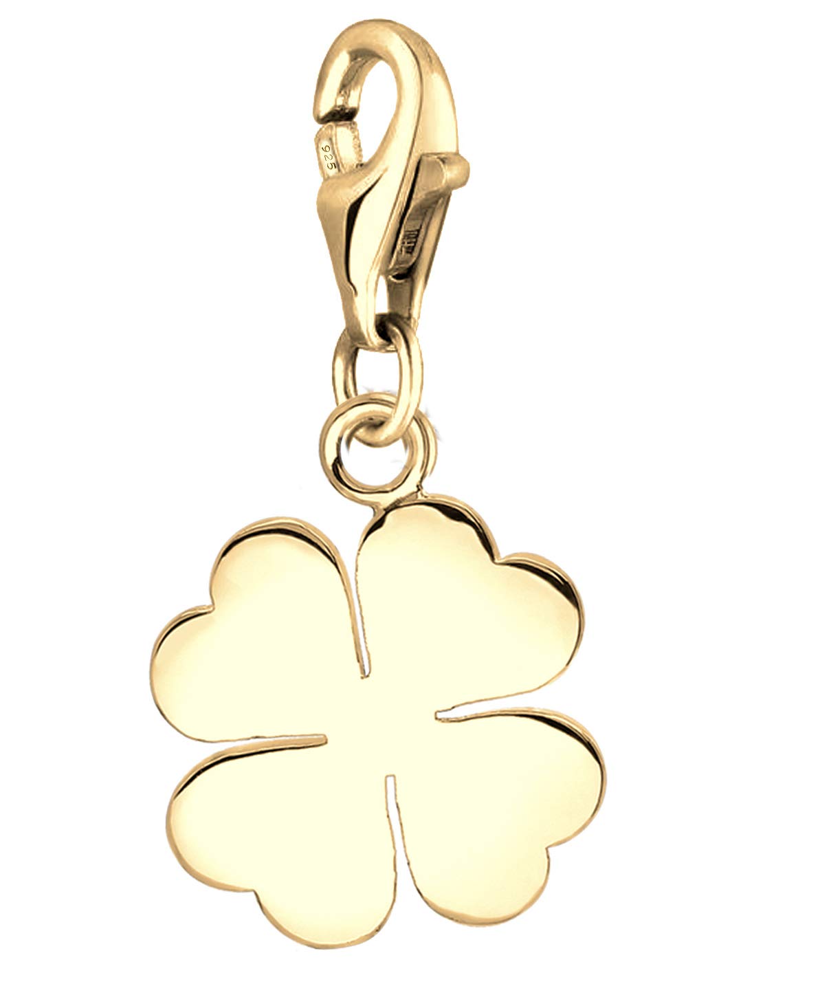 Nenalina Pendentif en forme de trèfle doré avec mousqueton pour bracelet à breloques en argent sterling 925, Argent sterling 925 plaqué or de qualité supérieure