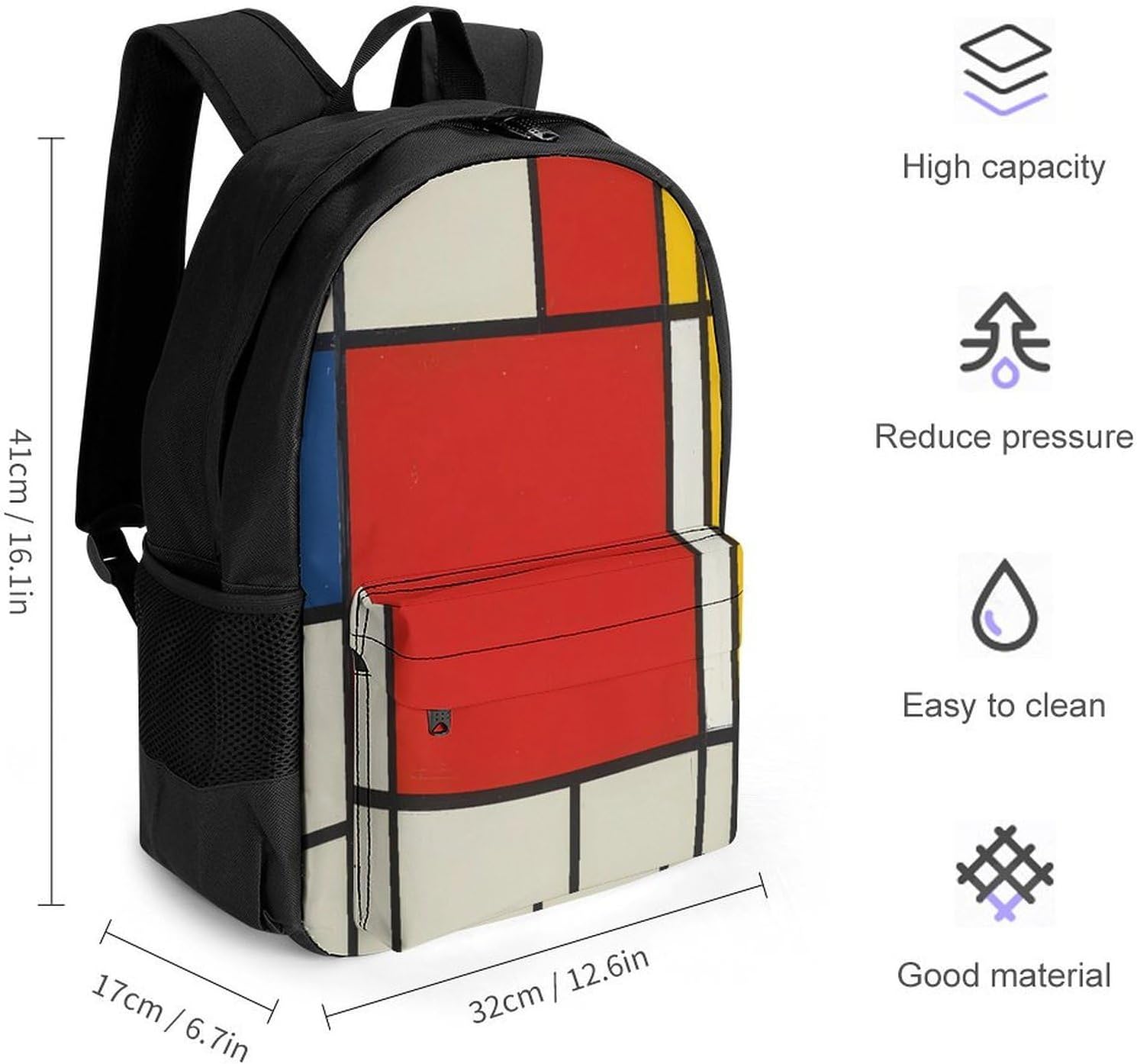 Mondrian Style Geometric Backpack Lightweight Backpacks Work Bag