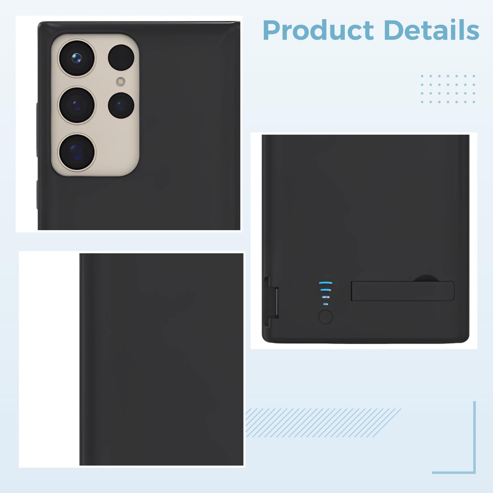 Custodia Power Bank per Samsung S25/S24, 5000 mAh, batteria ricaricabile con cavalletto, design sottile, indicatore di alimentazione LED, brevetto design, 16,8 x 7,1 x 1,5 cm, colore nero