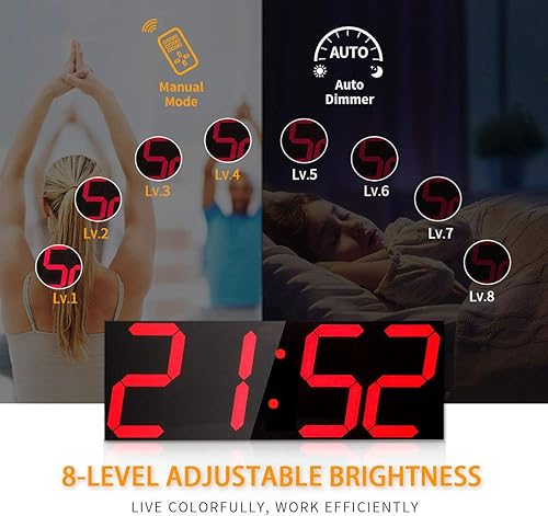 Miniatura 4 de Goetland Reloj de pared digital de gran tamaño de 18 pulgadas LED moderno pantalla grande temperatura multifuncional control remoto 4 dígitos para