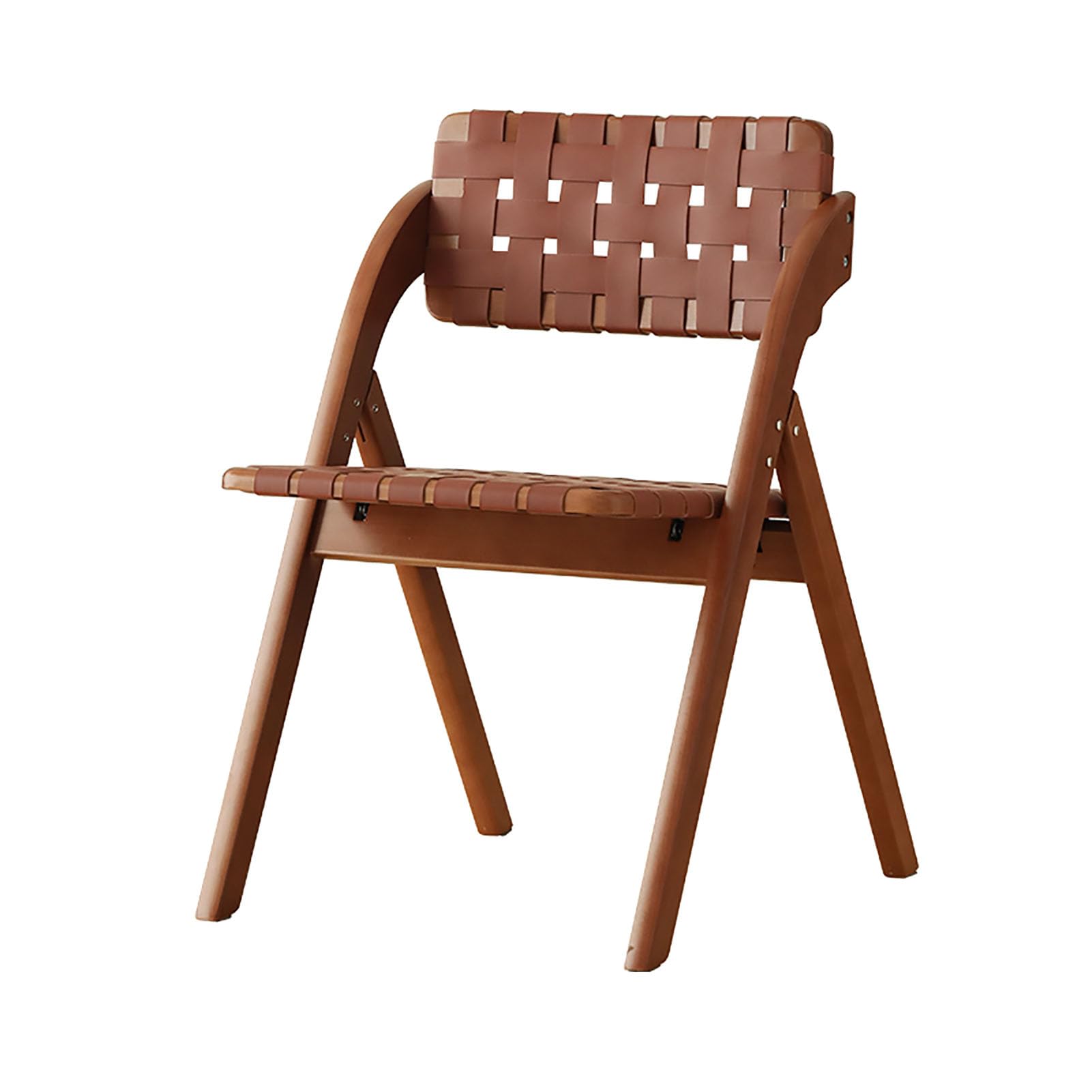 Chaise pliante en bois Mid-Century : cuir de selle tissé et finition artisanale