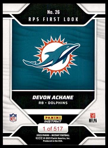 Miniatura 2 de Football NFL 2023 Panini Instant RPS First Look #26 Devon Achane Dolphins
