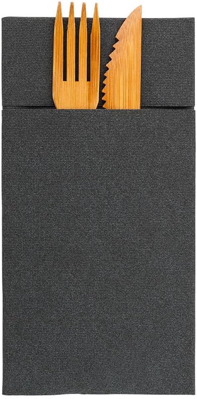Restaurantware Luxenap 15.8 Inch Dinner Napkins 800 Linen Feel Disposable Napkins - Pre-Folded Built-In Pocket For Silverware Black Paper Pocket Napkin Sleeves Absorbent