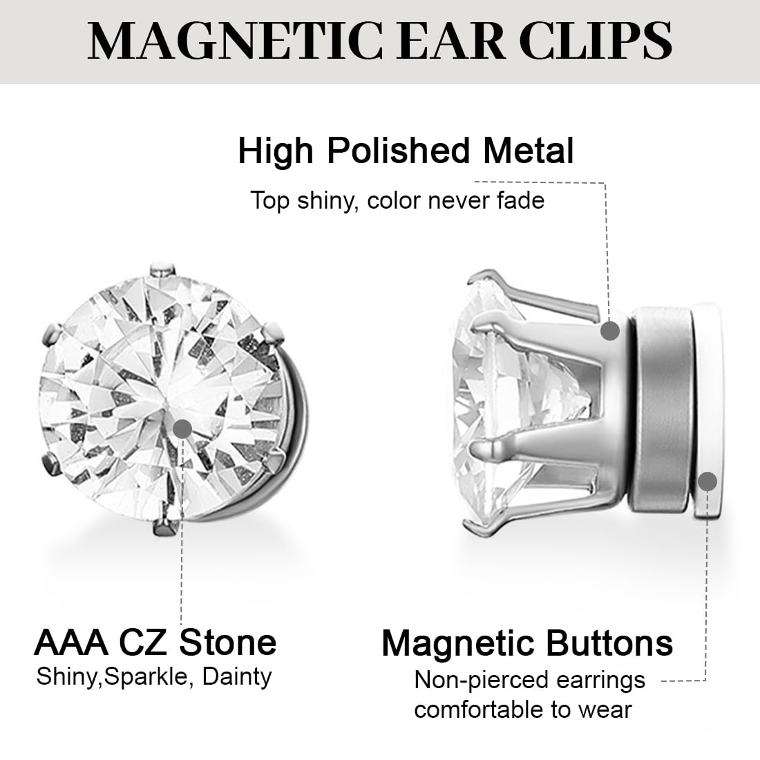 JEYORZY 4 Paia Orecchini Magnetici, Orecchini Magnetici Donna, Clip auricolari Finti Uomo, Orecchino magnetico in Acciaio Inossidabile per Uomo Donna Unisex Non-Piercing Calamita Finti Orecchino Set