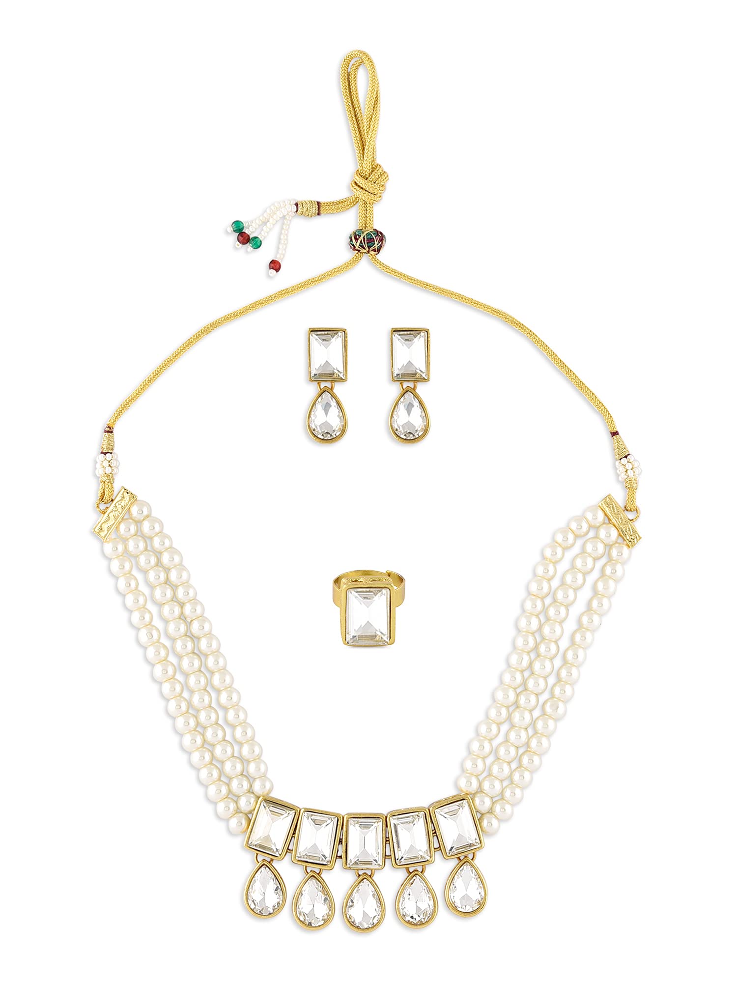 ZAVERI PEARLS Gold Tone Multistrand Pearls Choker Necklace Earring & Ring Set For Women-ZPFK10724 (B09GN958BT) Amazon Price History, Amazon Price Tracker