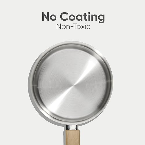 Miniatura 5 de CAROTE Cacerola de acero sin olor de 1.6 cuartos y 3 cuartos de galón con tapas y cacerola de 1 cuarto de galón sin tapa, base de 3 capas, no