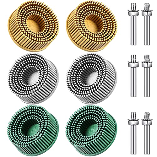 Image of Jetcloud 6Pcs 2 Inch Bristle Disc 50 80 120 Grit Abrasive Brush Disc with 1/4 Inch Shank Polishing Grinding Wheel Disc Drill Rotary Tool Accessories for Burr Rust Removal