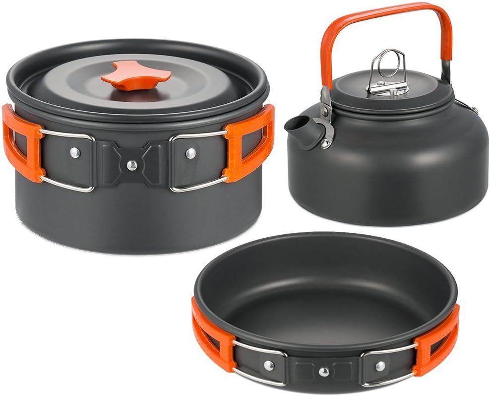 SKYSPER Camping Pot Pan Cookware Kit Outdoor Aluminum Hiking Cooking