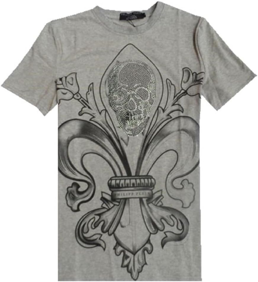 Philipp Plein Mens Fleur-de-lis Short Sleeve Top T-shirt Skull Tee