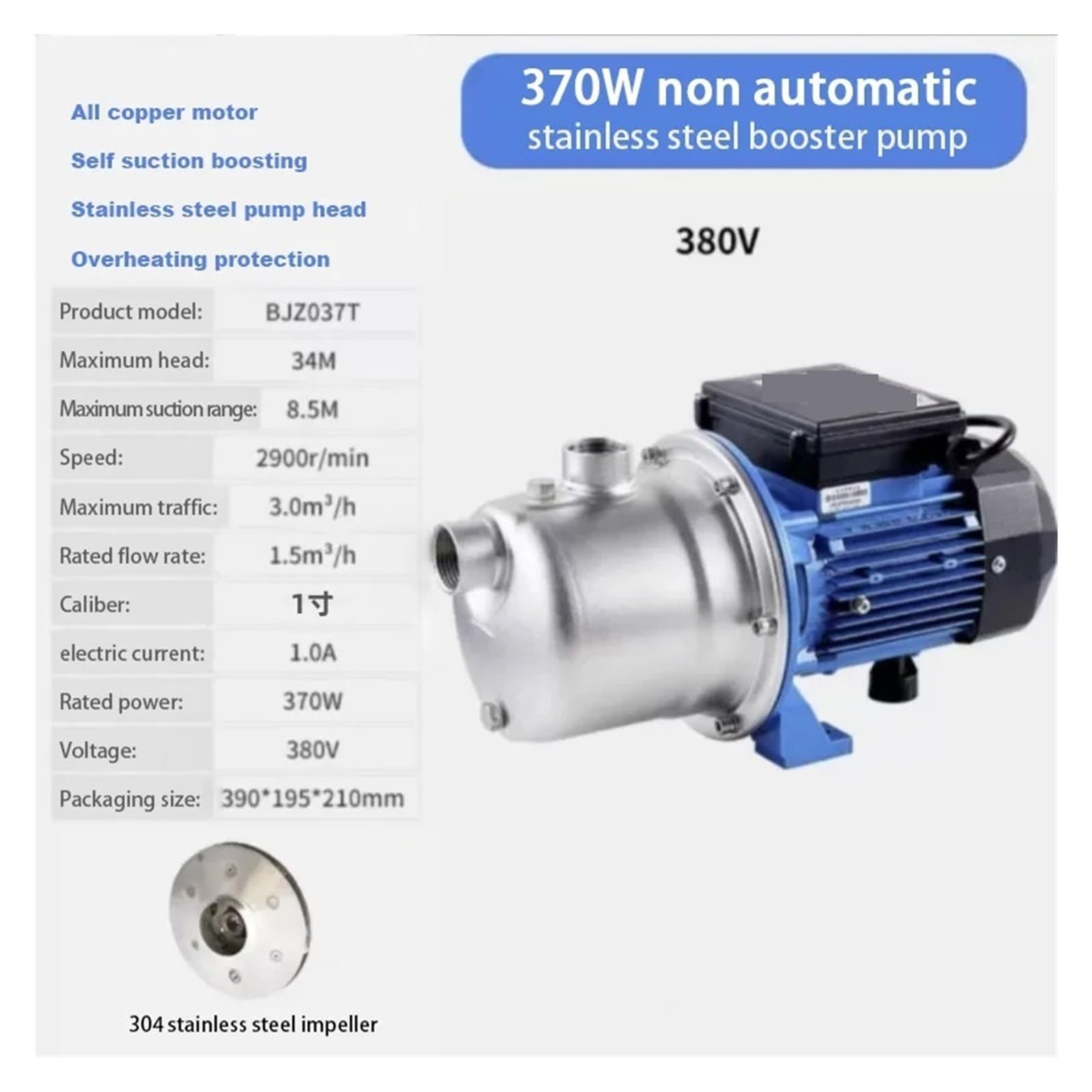 Pompa sommergibile per pozzi Pompa di circolazione dell'acqua autoadescante da 220 V, pompa di rilancio dell'acqua del rubinetto for uso domestico in acciaio inossidabile da 50 Hz.(C)