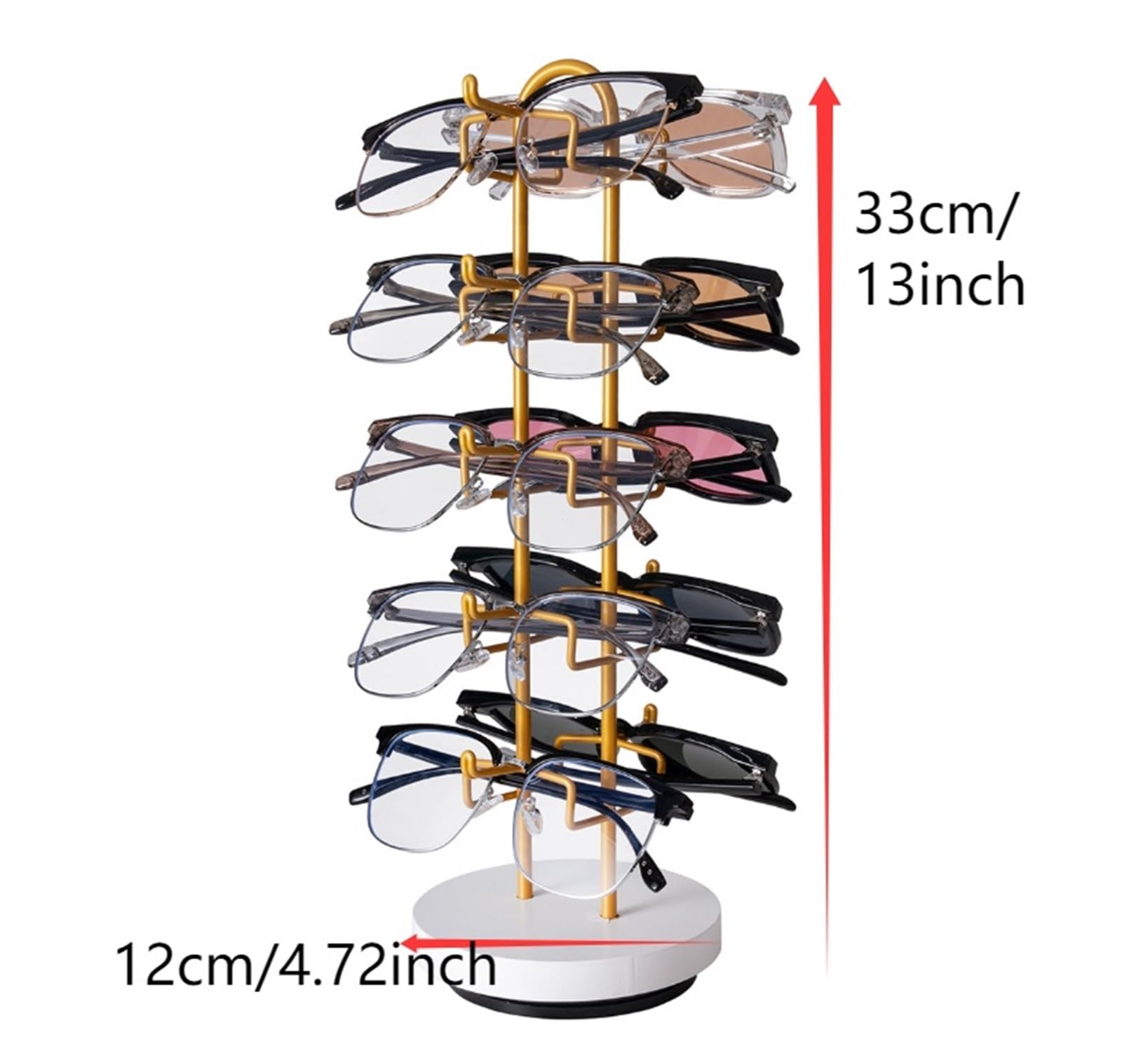 Porta Occhiali per Casa Supporto for Occhiali da Vista in Metallo Girevole A 360°, Espositore for Occhiali da Sole Organizer Occhiali da Sole(Gold)