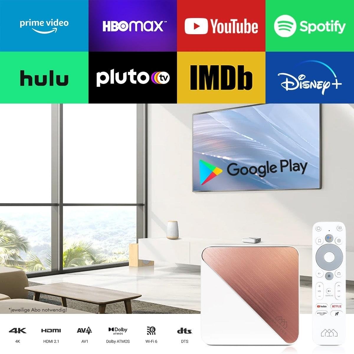 Homatics Box R 4K Plus Android 11 TV Media Player (Chromecast, Google, Netflix, Disney +, Prime Video, Google Play Store, 4K UHD, HDR, WiFi 6, Bluetooth 5.0, Control Remoto por Voz, Blanco)