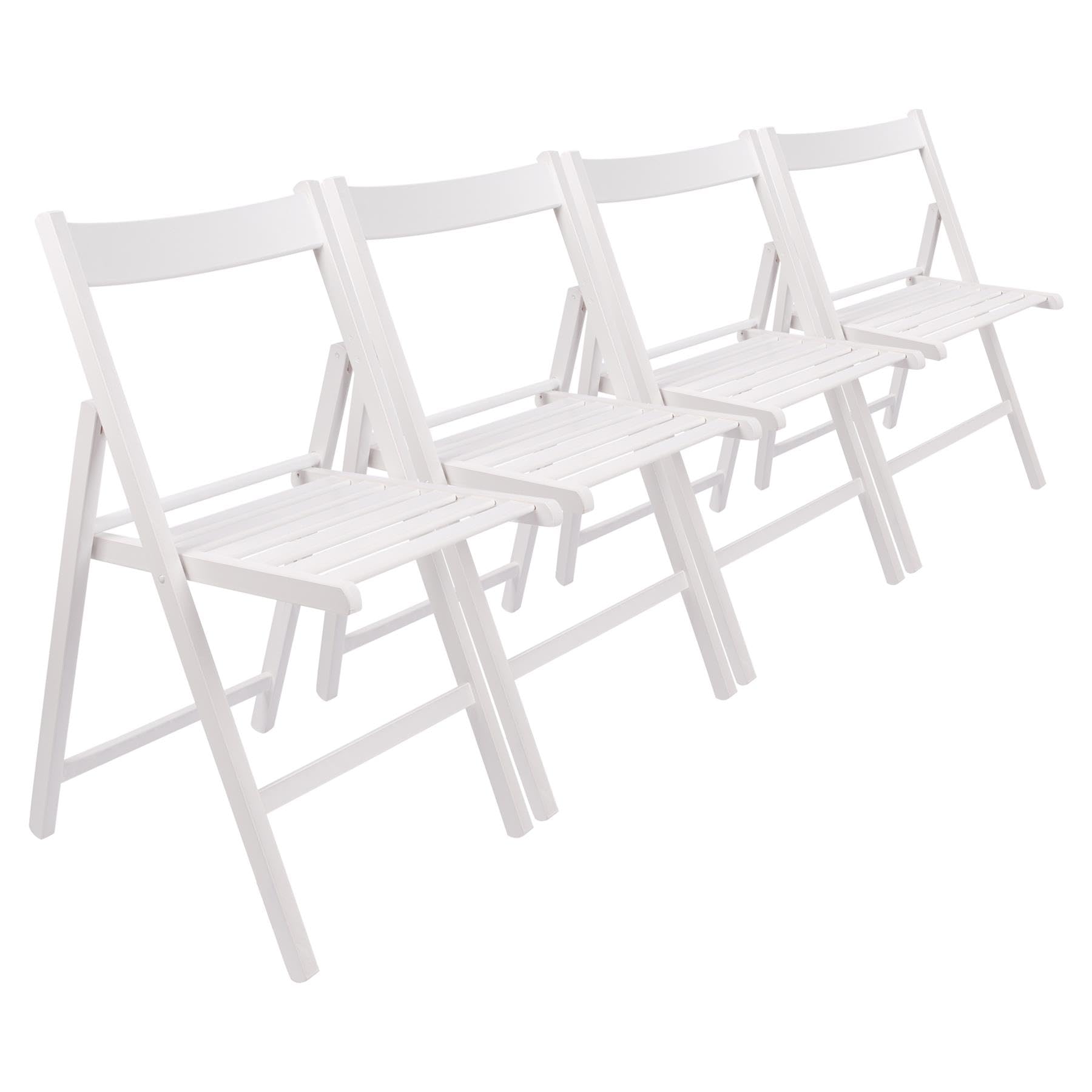 4x Blanco Madera de Haya Sillas Plegables - Interior Hogar Oficina Escritorio de Computadora Cocina Comedor Conjunto de Asiento de Madera - Por Harbour Housewares