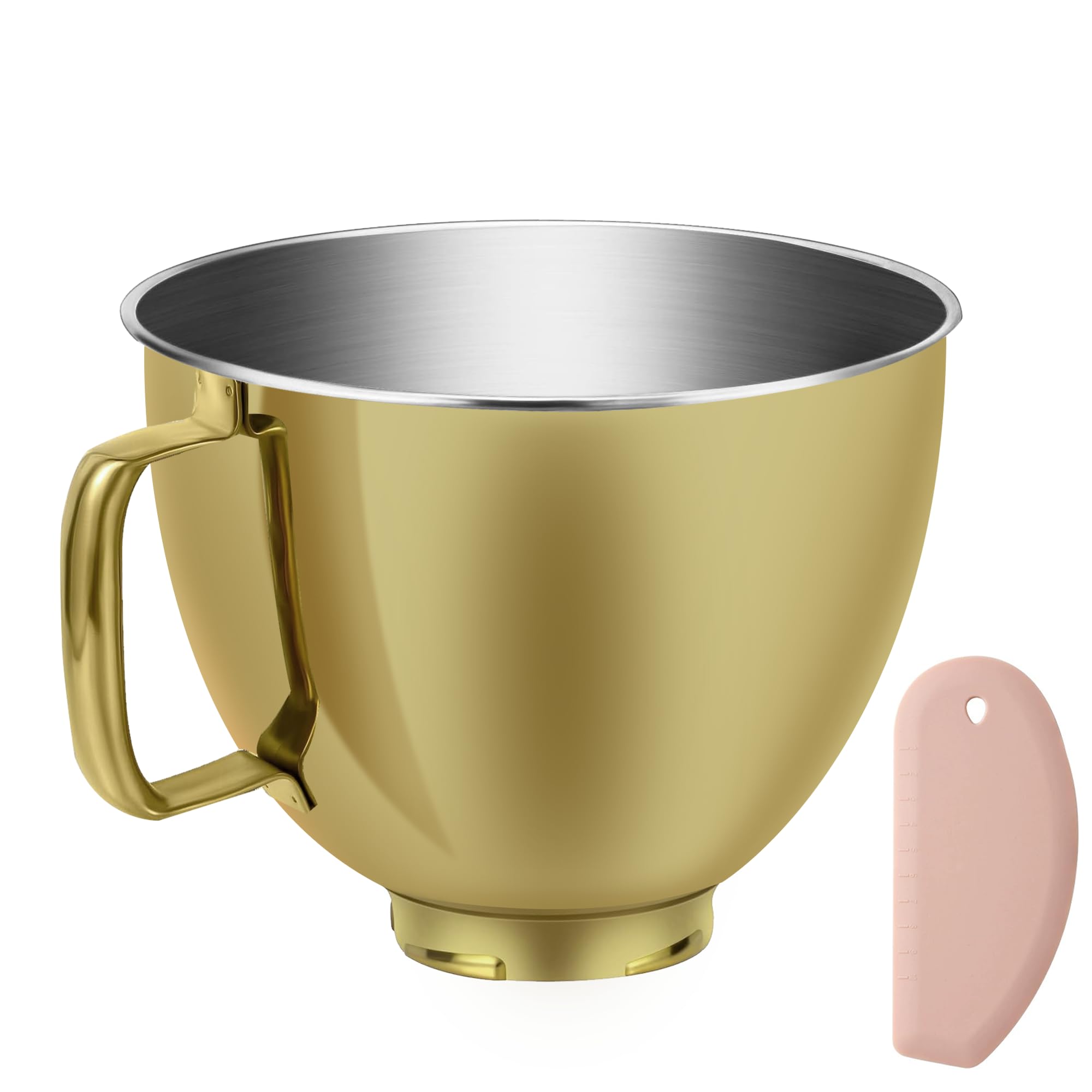 Rührschüssel aus Edelstahl für KitchenAid Classic & Artisan Serie 4,5–5 QT Kippkopf-Mixer, goldfarben, 18/8 Edelstahl, Silikonschaber, spülmaschinenfest. Passend für K45SS KSM75 KSM90 KSM150