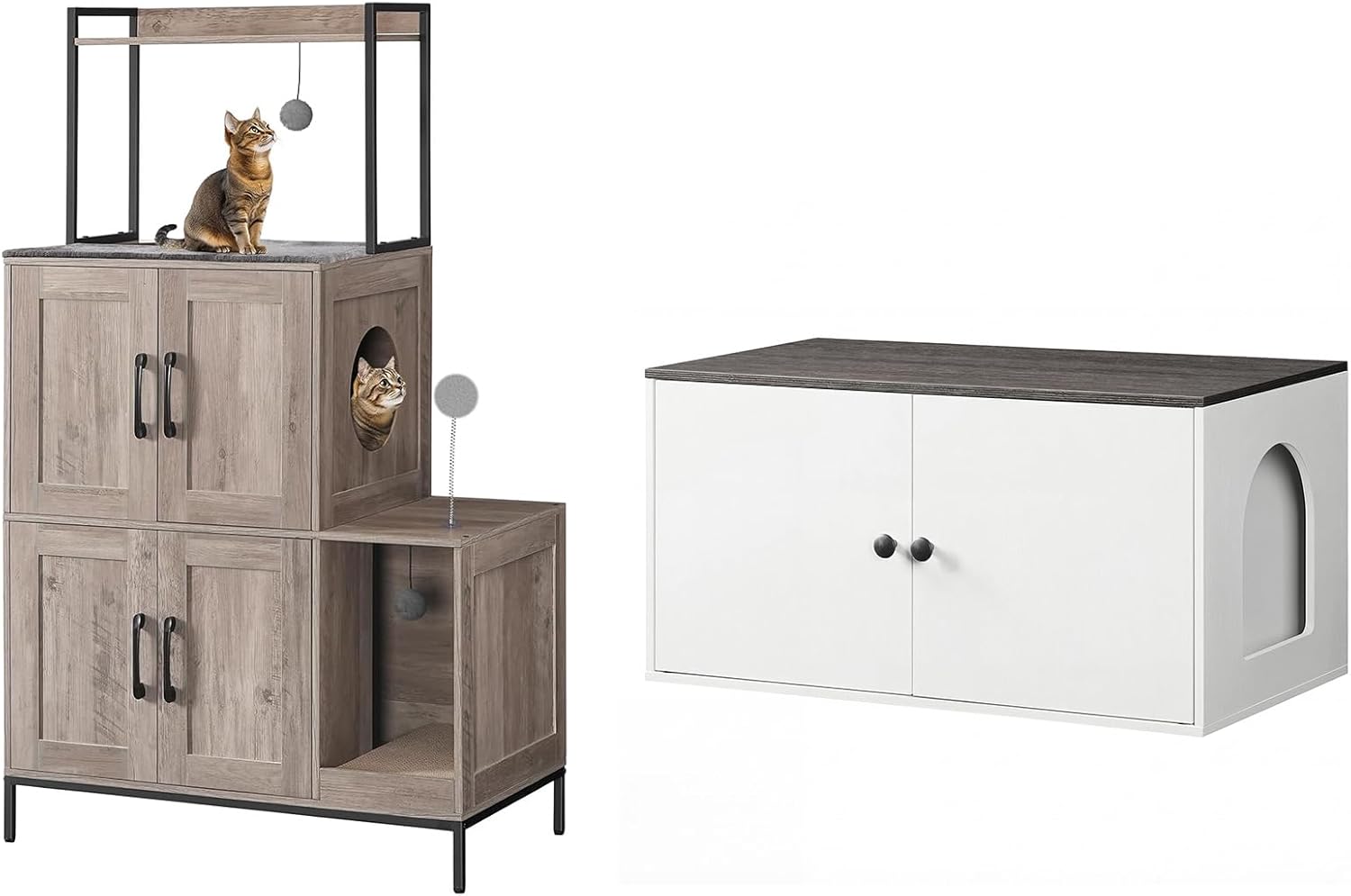 HOOBRO Cat Litter Box Enclosure Bundle, Hidden Litter Box Furniture with Side Entry, Litter Box Cabinet, 2 in 1 Hidden Litter Box Furniture with Shelf, BG78MW01-BW40MW01