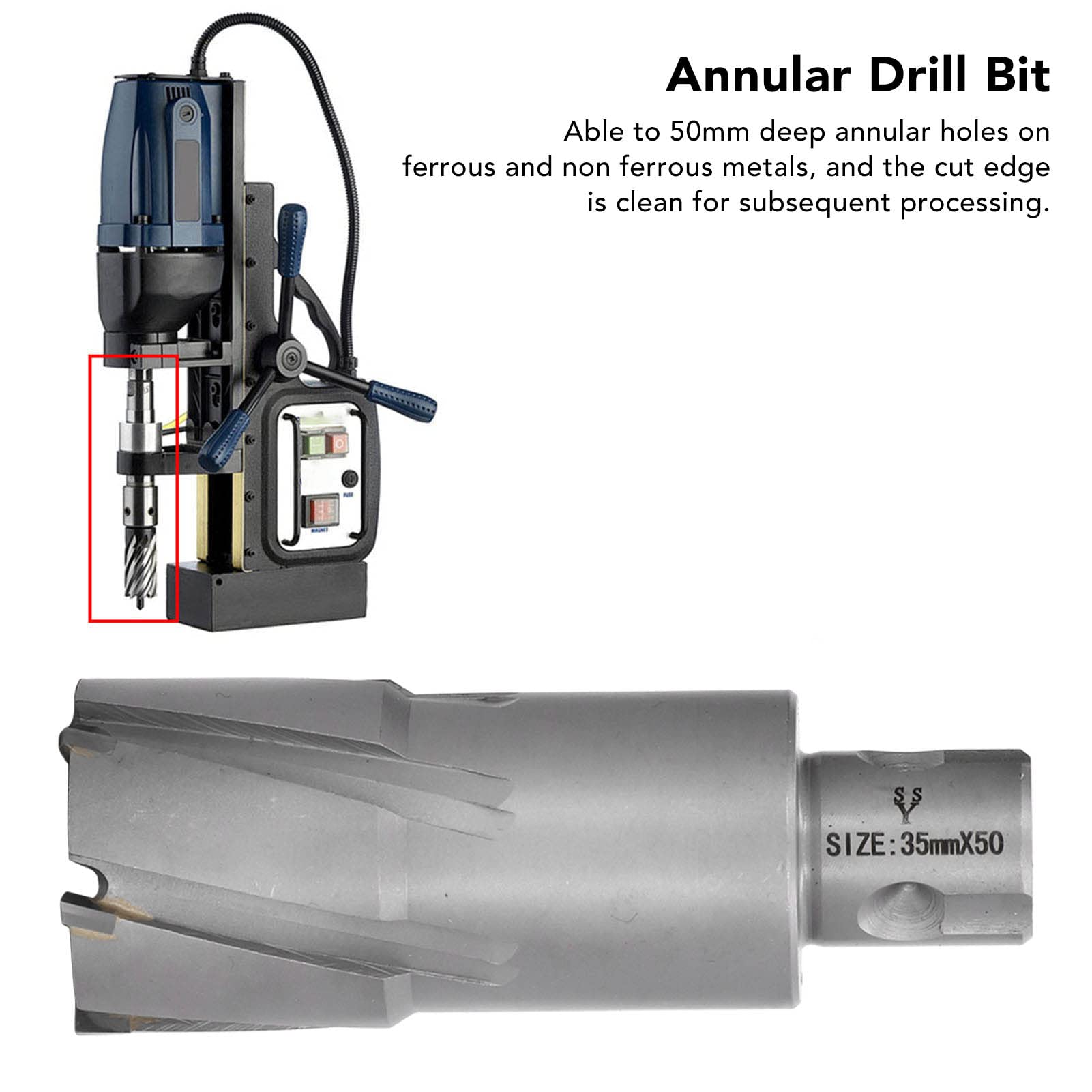 ANKROYU Annular Cutter, Cemented Carbide 50mm Cutting Depth Drilling Tool, Annular Hole Bit, Annular Drill Bit, Drill Cutter for Aluminium Copper (35mm)