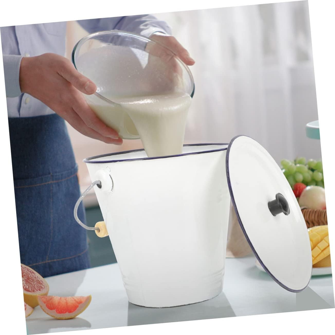 加厚搪瓷バケツ 蓋付き 持ち手付き 多用途収納容器 水 牛乳 油 ペイント保存対応 約 家用頑丈ホーロー缶