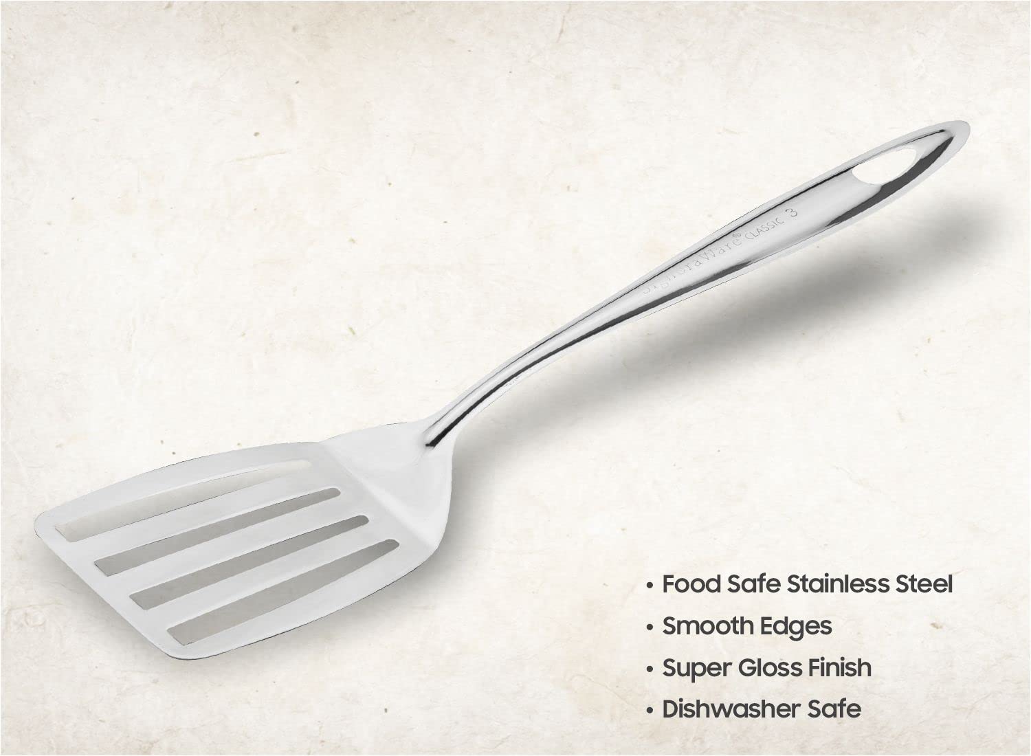 SignoraWare Kitchen Tools Stainless Steel(Food Grade) Heavy Gauge(1.3 MM) Plus Slotted Turner/Spatula/Cooking Turner No.3 for Dosa/Roti/Omlette/Paranthas/PavBhaji/Breads (Size 26 cm) Set/2 3