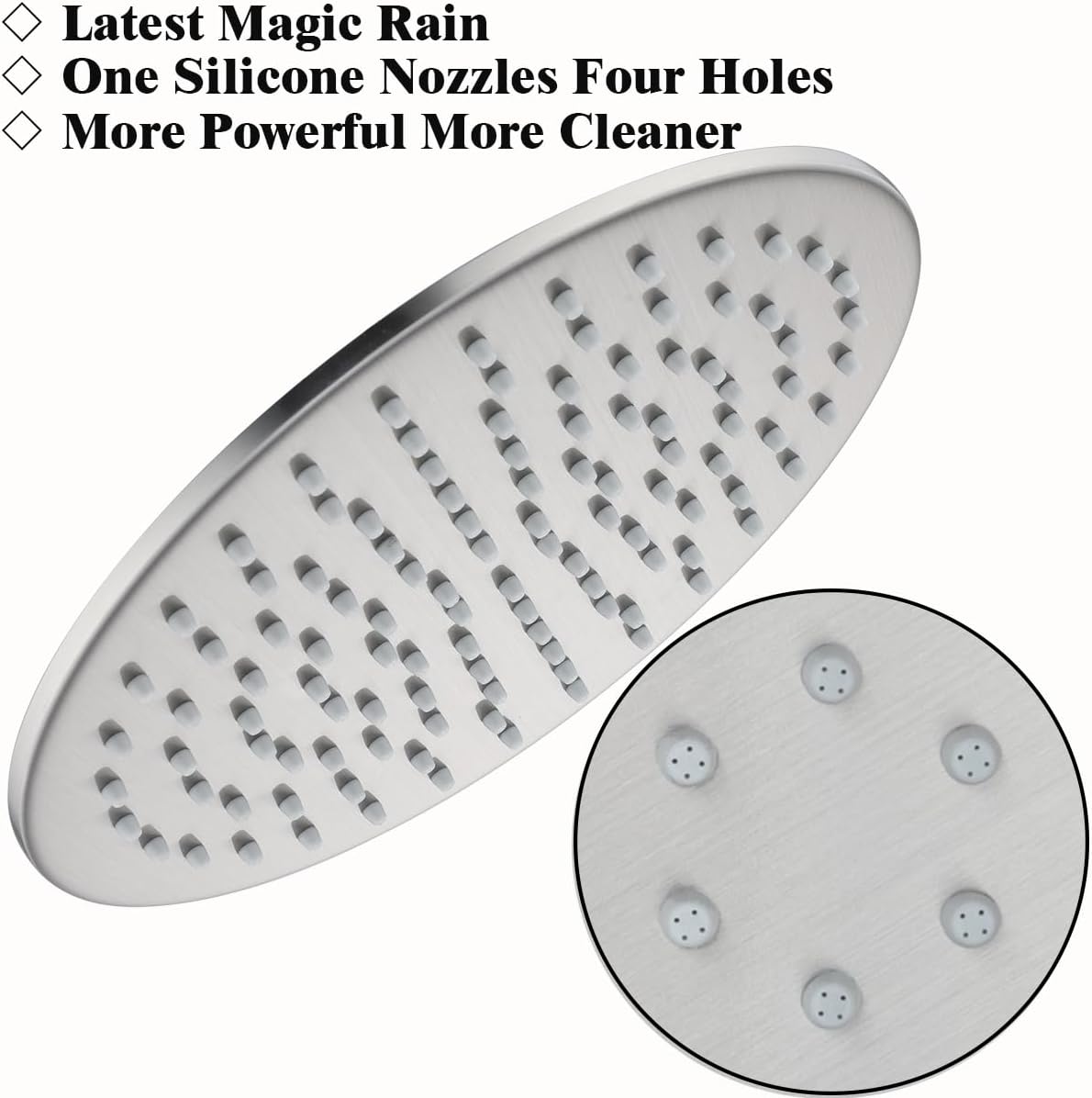 RANDOM Rain Shower Head Brushed Nickel Rainfall Shower Head High Pressure Shower Head Rainfall Stainless Steel Shower Head 10 Inch Round Waterfall Showerhead,Full Body Coverage.72088BN-10
