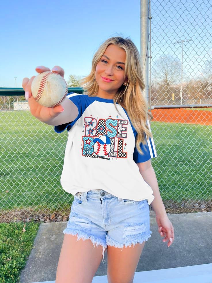 Baseball Shirts Women Baseball Mom Shirts Funny Game Day Baseball Graphic T Shirt Casual Color Block Short Sleeve Tops - Image 4