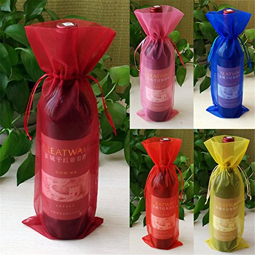 Ximkee 10Pcs Wine Bottle & Wine Organza Favor Gift Bags Gold 14 X 37Cm #TOP4