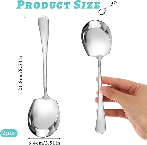 Miniatura 2 de 3 cucharas grandes para servir, cuchara de servir de acero inoxidable, cucharas de mesa, cucharas de sopa de mango largo, cucharas grandes para