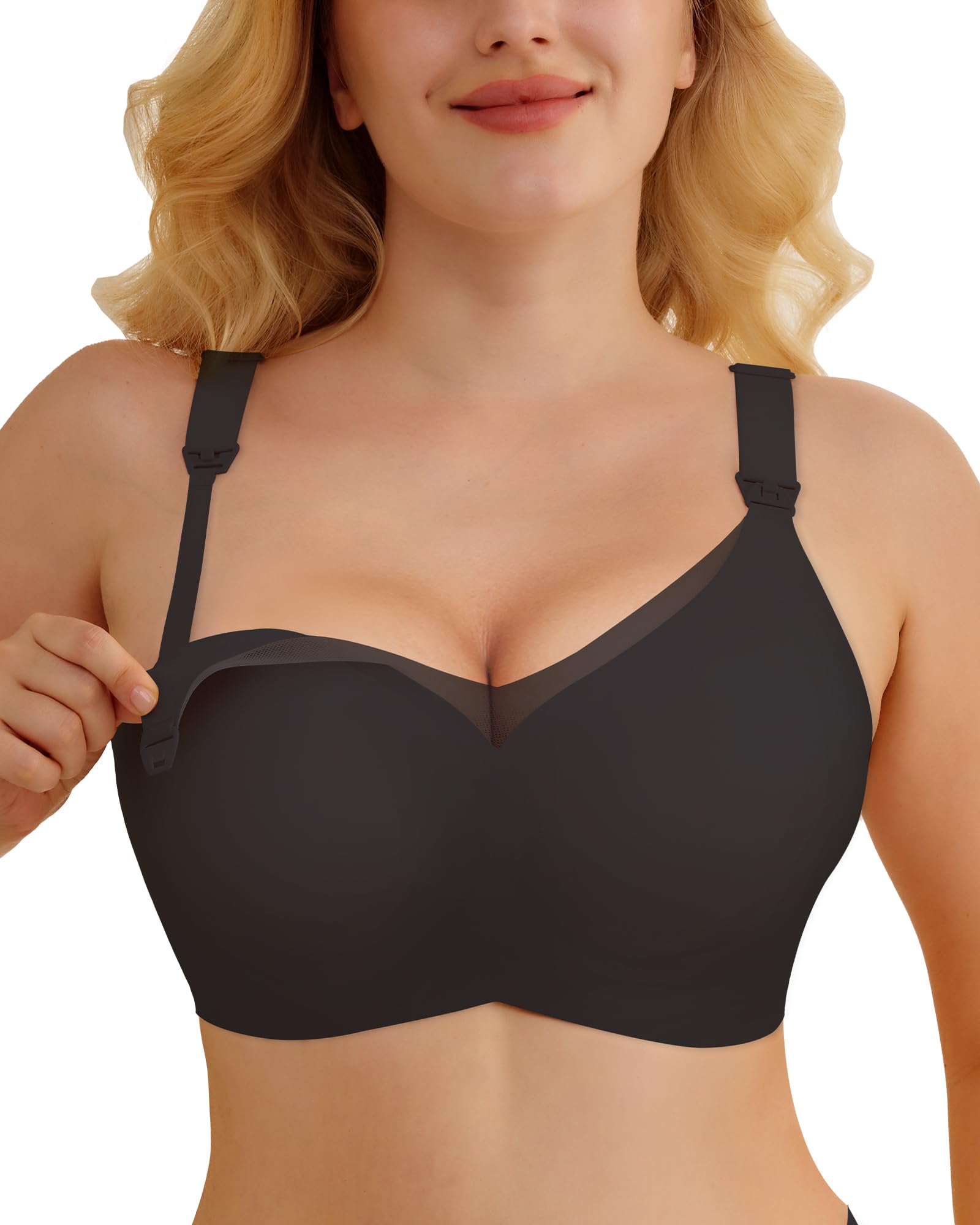 As Fairy Still-BH ohne Bügel Nahtloser Schwangerschafts-BH Oeko-TEX Zertifiziert für Große Brüste V-Ausschnitt Spitze Nylon Spandex Einhändig Stillen Schlafen Sport