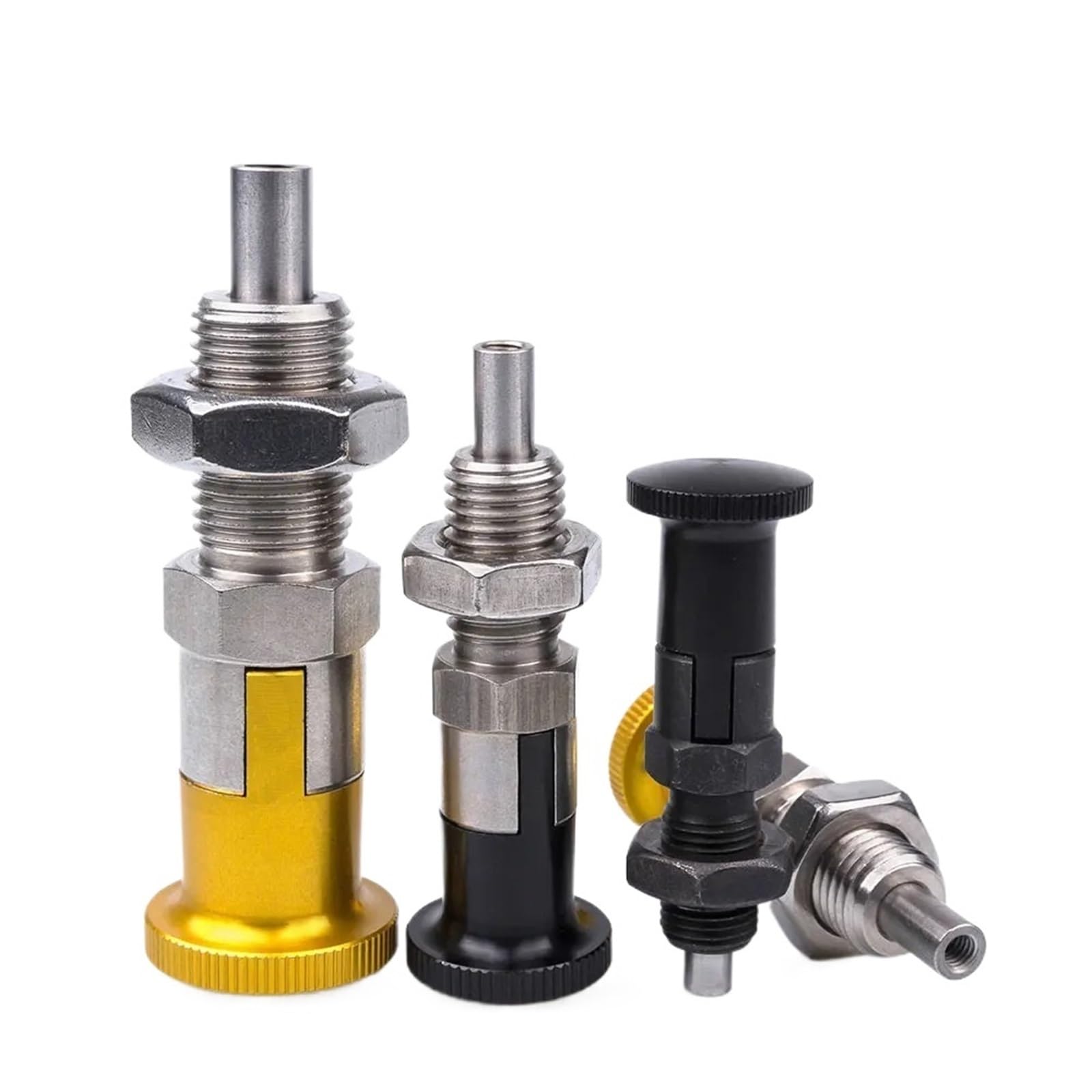 VCN211 Pasadores de localización con resorte con contratuerca, pernos de índice de acero inoxidable de aluminio negro/dorado, émbolos de indexación con punta roscada, 1 Uds.(Black-VCN211-BK,M10)