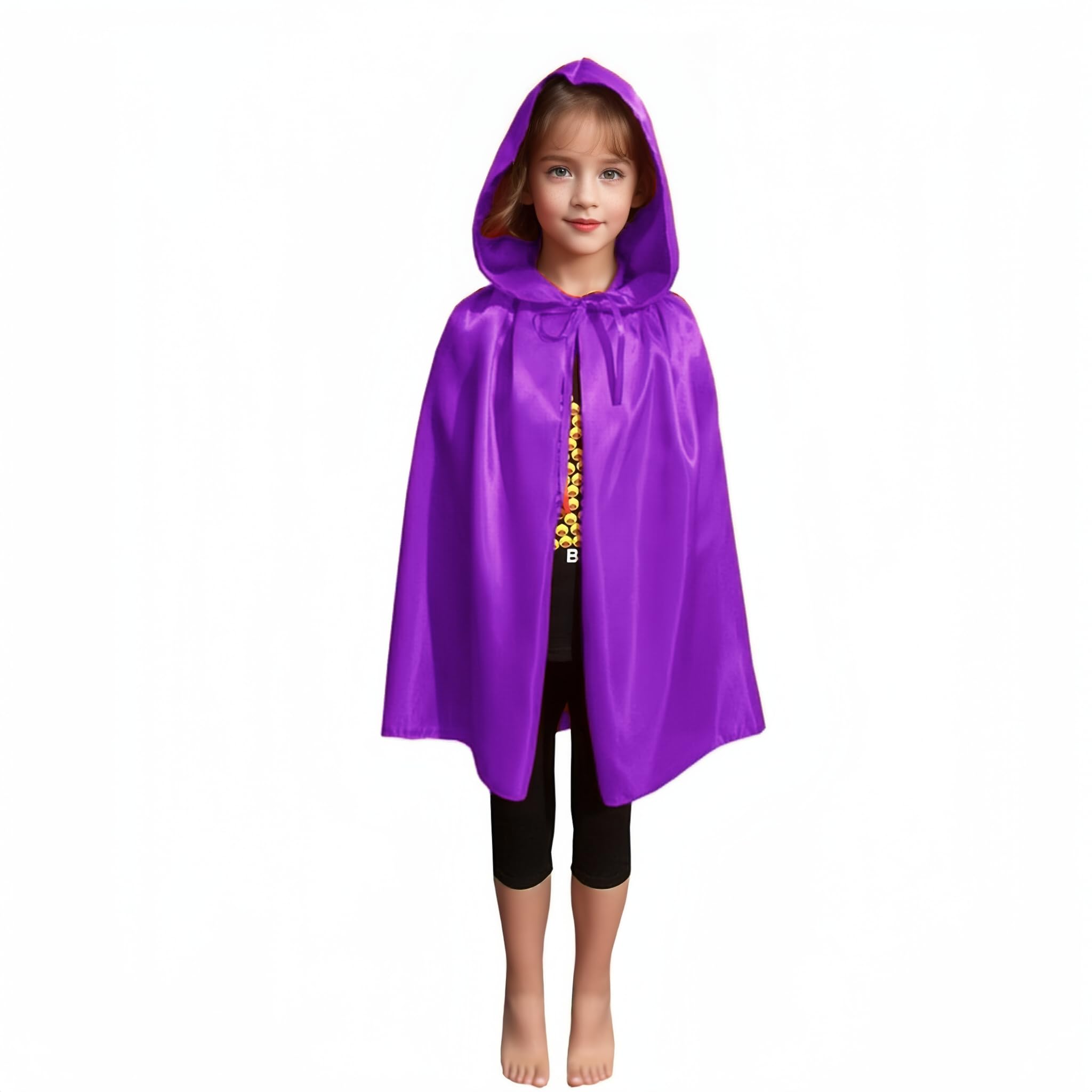 Proumhang Purple Hooded Cape Kids Hooded Robe Cloak Witch Cloak Vampires Cape Devil's Cloak Grim Reaper Cape for Boys Girls Halloween Masquerade Christmas Cosplay Fancy Dress Party 80cm/31.5" - Image 2