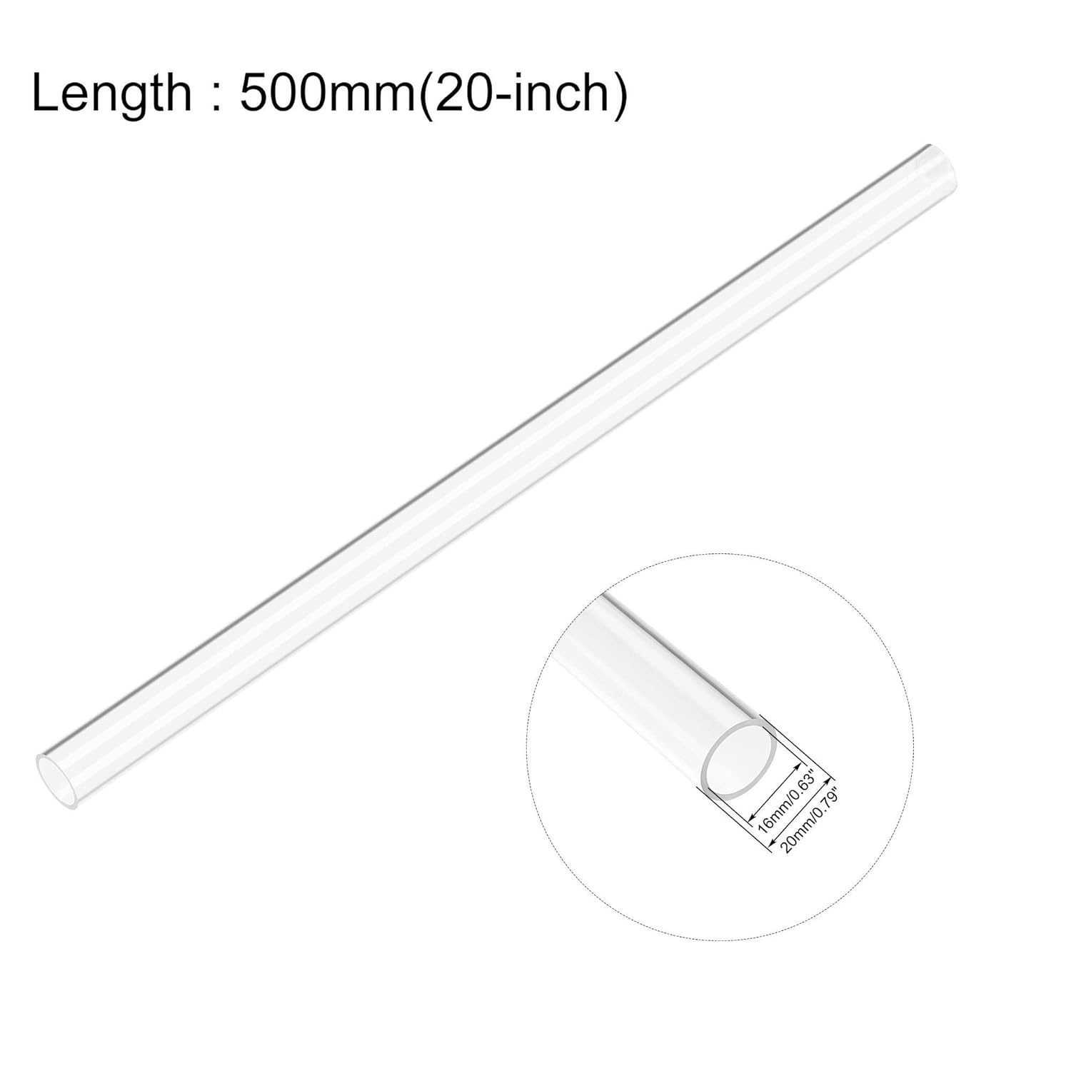 uxcell Clear Rigid Acrylic Pipe 16mm(5/8") ID x 20mm OD x 0.5m(20") Round Tube Tubing